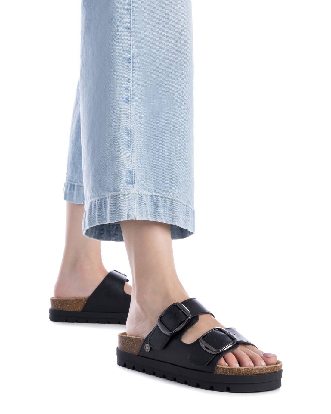 Refresh BLACK LEATHER LADIES SANDALS 172721