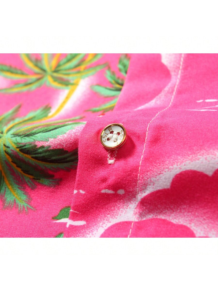 Mens Hawaiian Shirt Short Sleeve Flamingo Shirt Casual Button Down Shirts Summer Beach Shirt 314