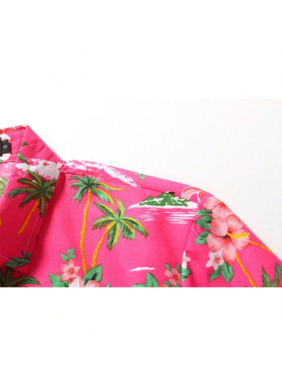 Mens Hawaiian Shirt Short Sleeve Flamingo Shirt Casual Button Down Shirts Summer Beach Shirt 314