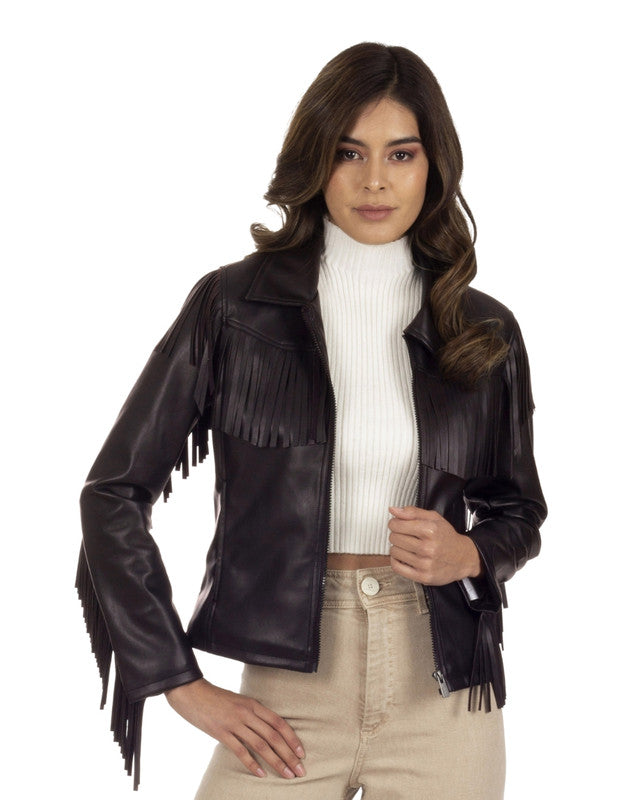 Women's Wrangler Fringed Faux-Leather Jacket WRDO2139