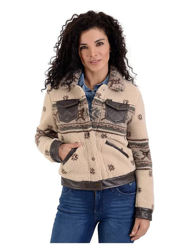 Women's Wrangler Print Crop Faux-Shearling Jacket WRDO219