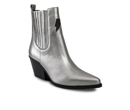 Women's Metallic Silver Premium Leather Ankle Boots Lightning Bolt & Star Lyra By Bala Di Gala