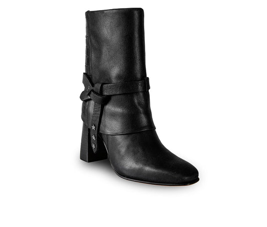 Women's Black Premium Leather Boots With Embossed Backside Nat By Bala Di Gala