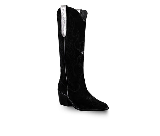 Women's Knee-High Black Suede Leather Western Boots Fenix by Bala Di Gala