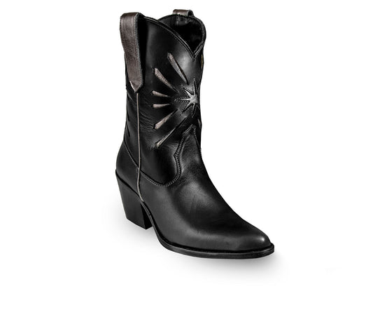 Women's Italian Western Black Premium Leather Boots Fireworks by Bala Di Gala