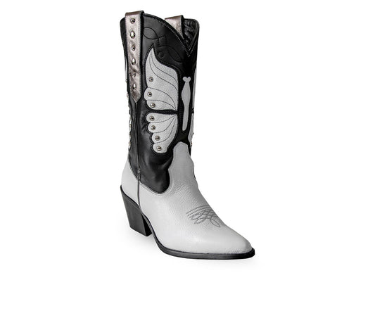 Women's Italian Western Black & White Premium Leather Boots Monarch By Bala Di Gala