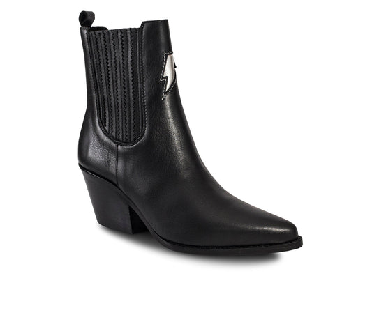 Women's Black Premium Leather Ankle Boots Lightning Bolt & Star Lyra By Bala Di Gala