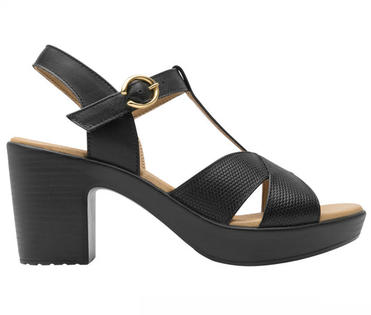Women´s Leather Heel Ankle Strap Sandals 102917 Black
