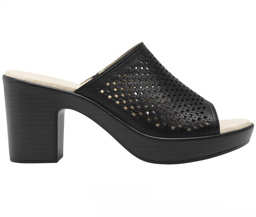 Women´s Leather Heel Slip-On Sandals 102920 Black
