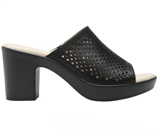 Women´s Leather Heel Slip-On Sandals 102920 Black