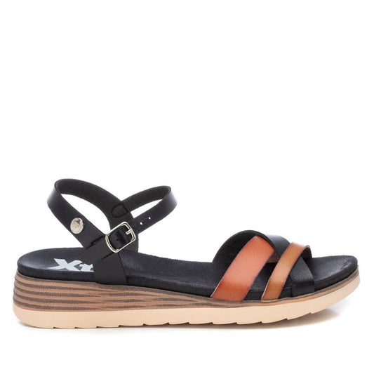 Women's Cross Strap Sandals, 14140402 Black With Brown Accent