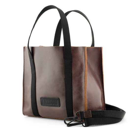 small leather tote bag