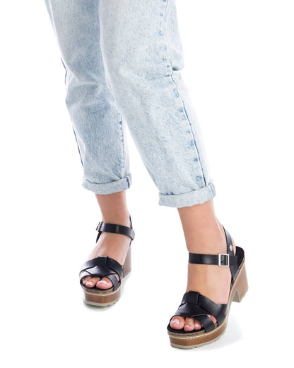 Women's Casual Heeled Platform Sandals By XTI_170786_Black