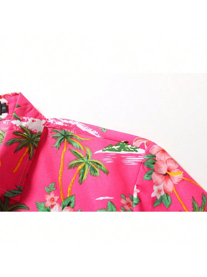 Mens Hawaiian Shirt Short Sleeve Flamingo Shirt Casual Button Down Shirts Summer Beach Shirt 314