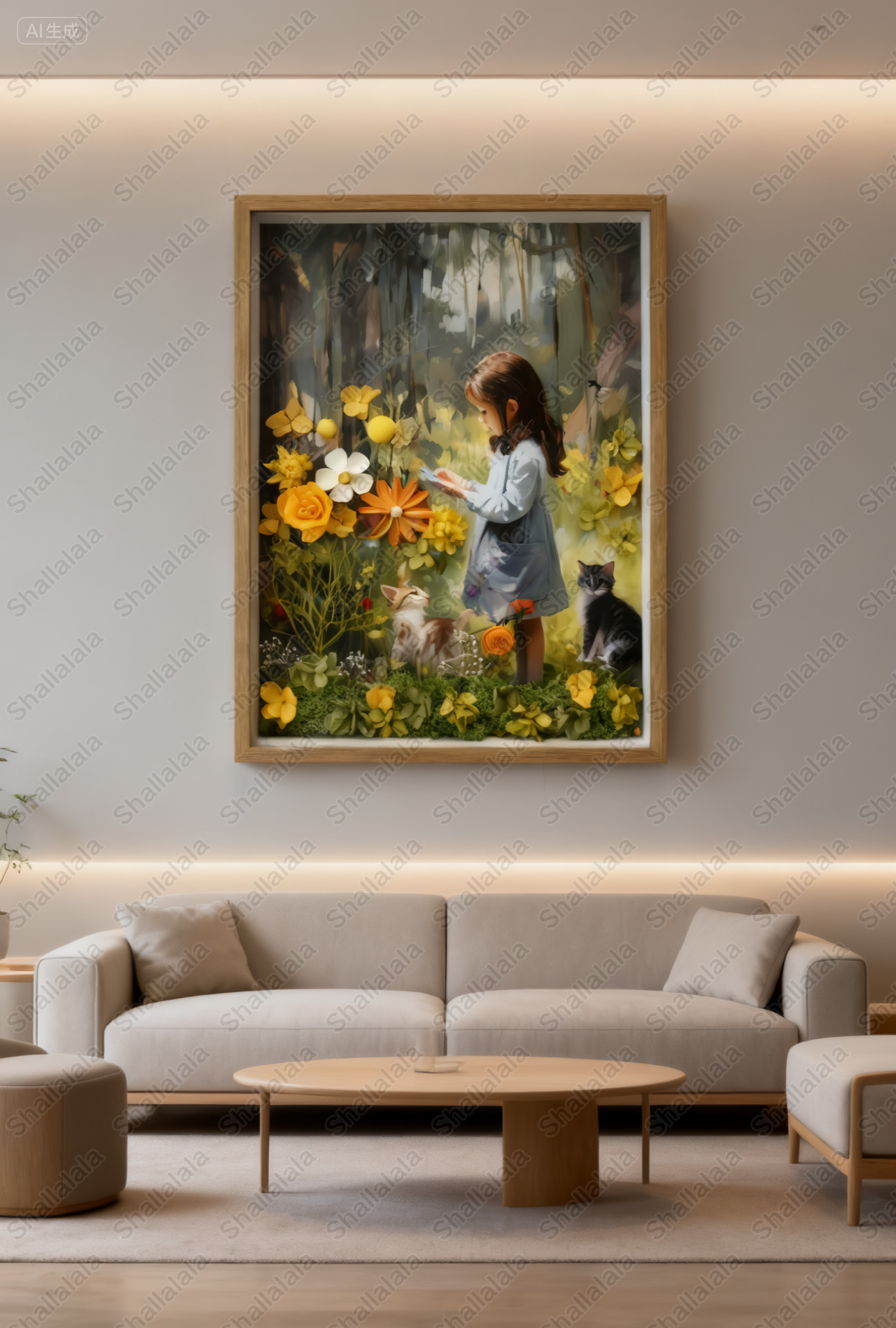 Girl and her Cat - Preserved Flowers Wall Art
