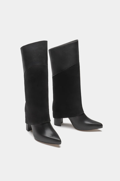 Dante Leather Tall Overlay Boots Vanilla For women