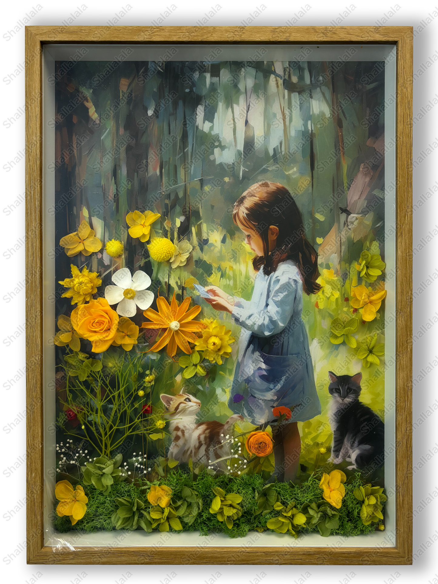 Girl and her Cat - Preserved Flowers Wall Art