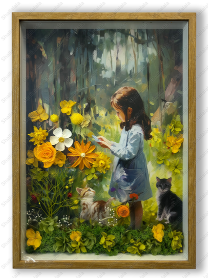 Girl and her Cat - Preserved Flowers Wall Art