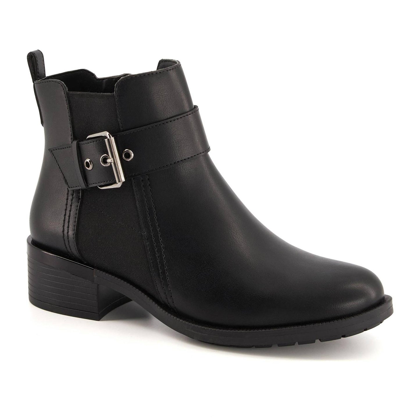 Andrea Leather Booties With Elastic Side and Buckle 73834