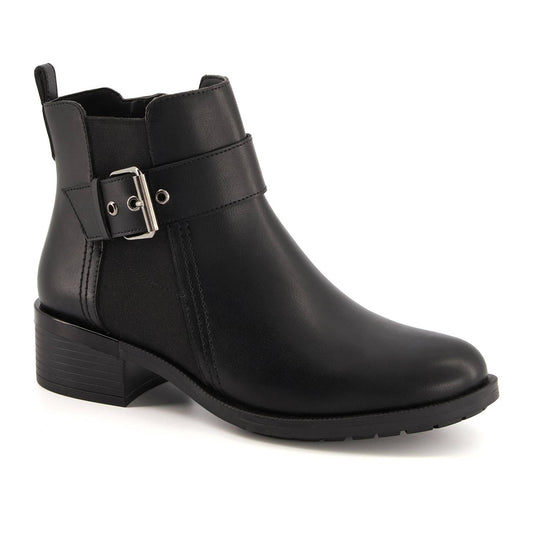 Andrea Leather Booties With Elastic Side and Buckle 73834