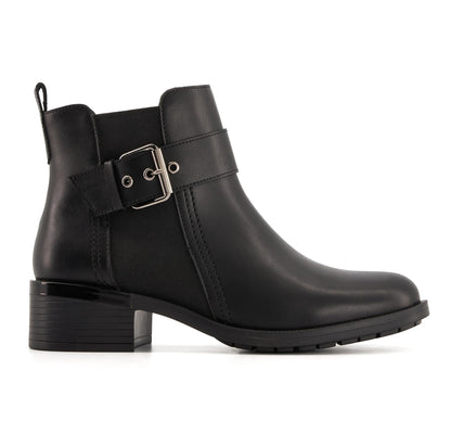 Andrea Leather Booties With Elastic Side and Buckle 73834
