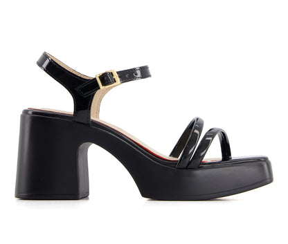 Andrea Women's Ankle Strap Medium Platform Heeled Sandals 64978 Black