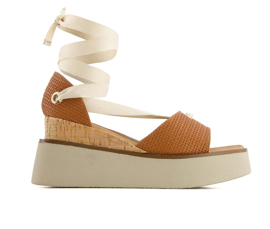 Andrea Women's Ribbon Lace Platform Wedge Sandals 65508
