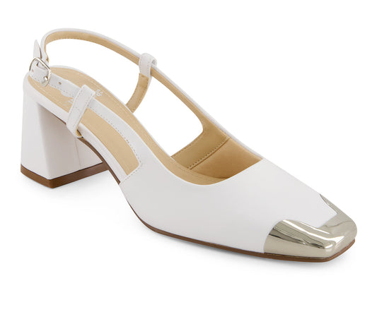 Andrea Women's Slingback Square Toe Stilettos With Metal Tip 90667