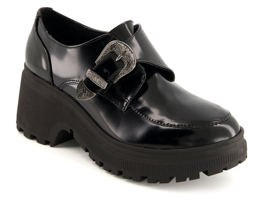Andrea Women's Chunky Sole Heeled Patent Moccasins 90817