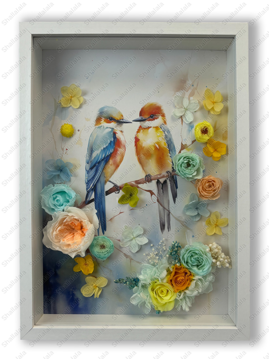 Birds and Love - Preserved Flowers Wall Art