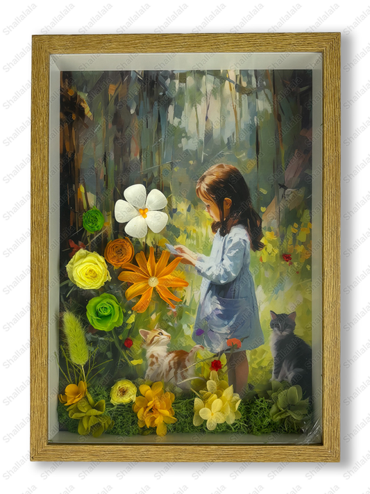 Girl and her Cat - Preserved Flowers Wall Art