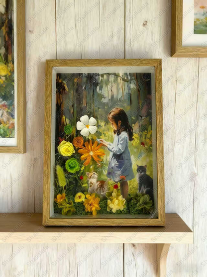 Girl and her Cat - Preserved Flowers Wall Art