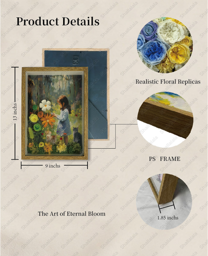 Girl and her Cat - Preserved Flowers Wall Art