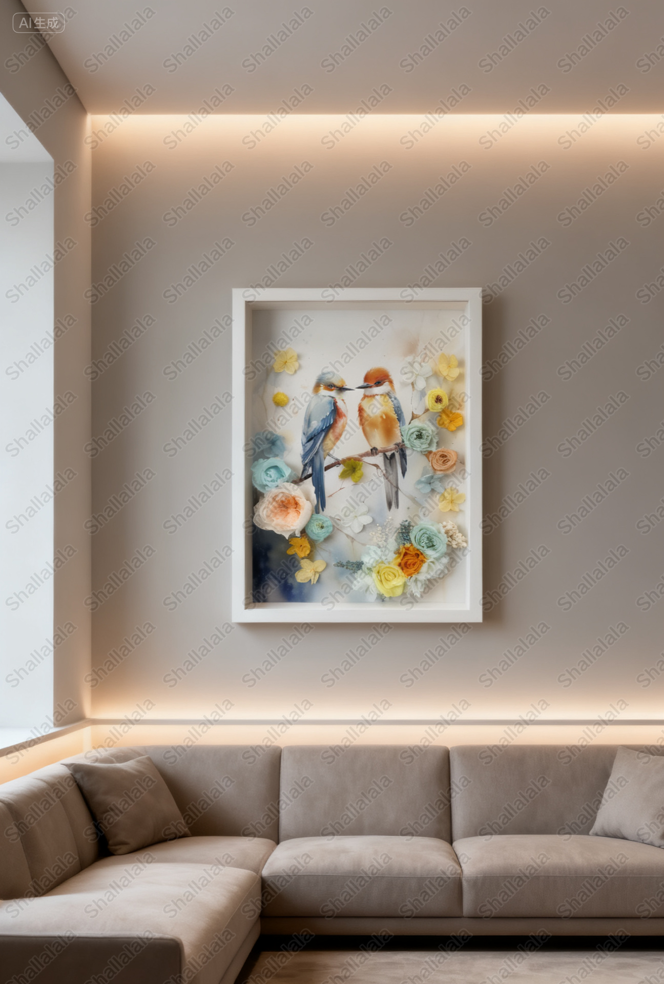 Birds and Love - Preserved Flowers Wall Art