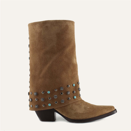 Arianna Old Gold  Leather Cowgirl Boots - Stylish Western Footwear & Comfort By Buck & Brana