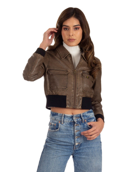 Women's Lee Crop Faux-Leather Bomber Jacket LEDO2235