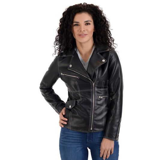 Modern and durable biker jacket in premium synthetic leather for women, by Nine West NWDO223U
