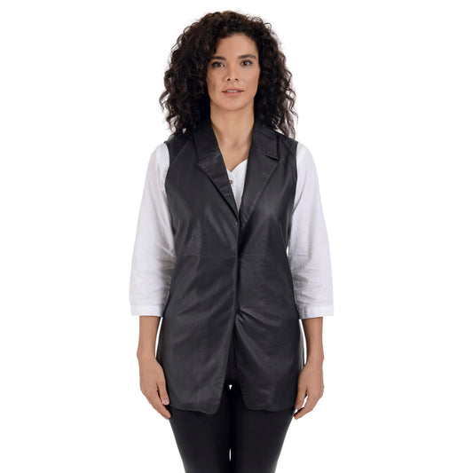 WOMEN FAUX LEATHER SLEEVELESS BLAZER NWDP2113