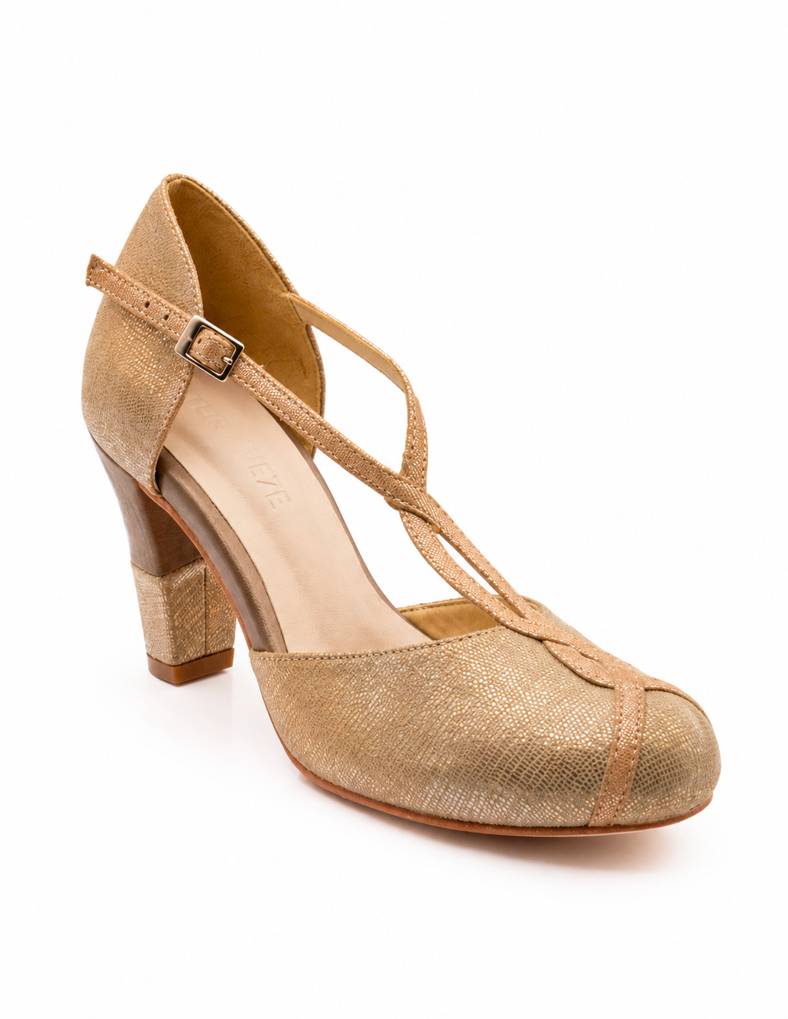ALTURA SIETE Women's VIOLETA MP Leather Metallic T-Strap Pumps