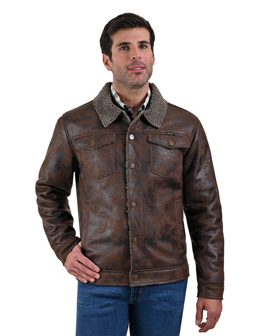 Trendy premium polyurethane leather trucker jacket: luxurious, durable and lightweight Wrangler brand WRCO2242