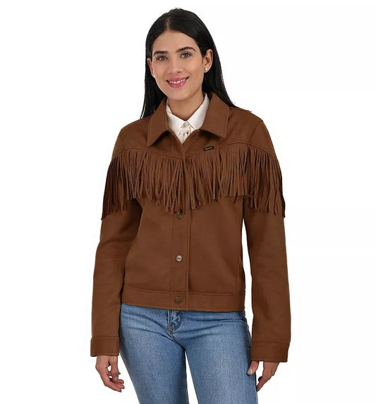 Women's Wrangler Faux Suede Trucker Jacket With Fringe WRDP2312