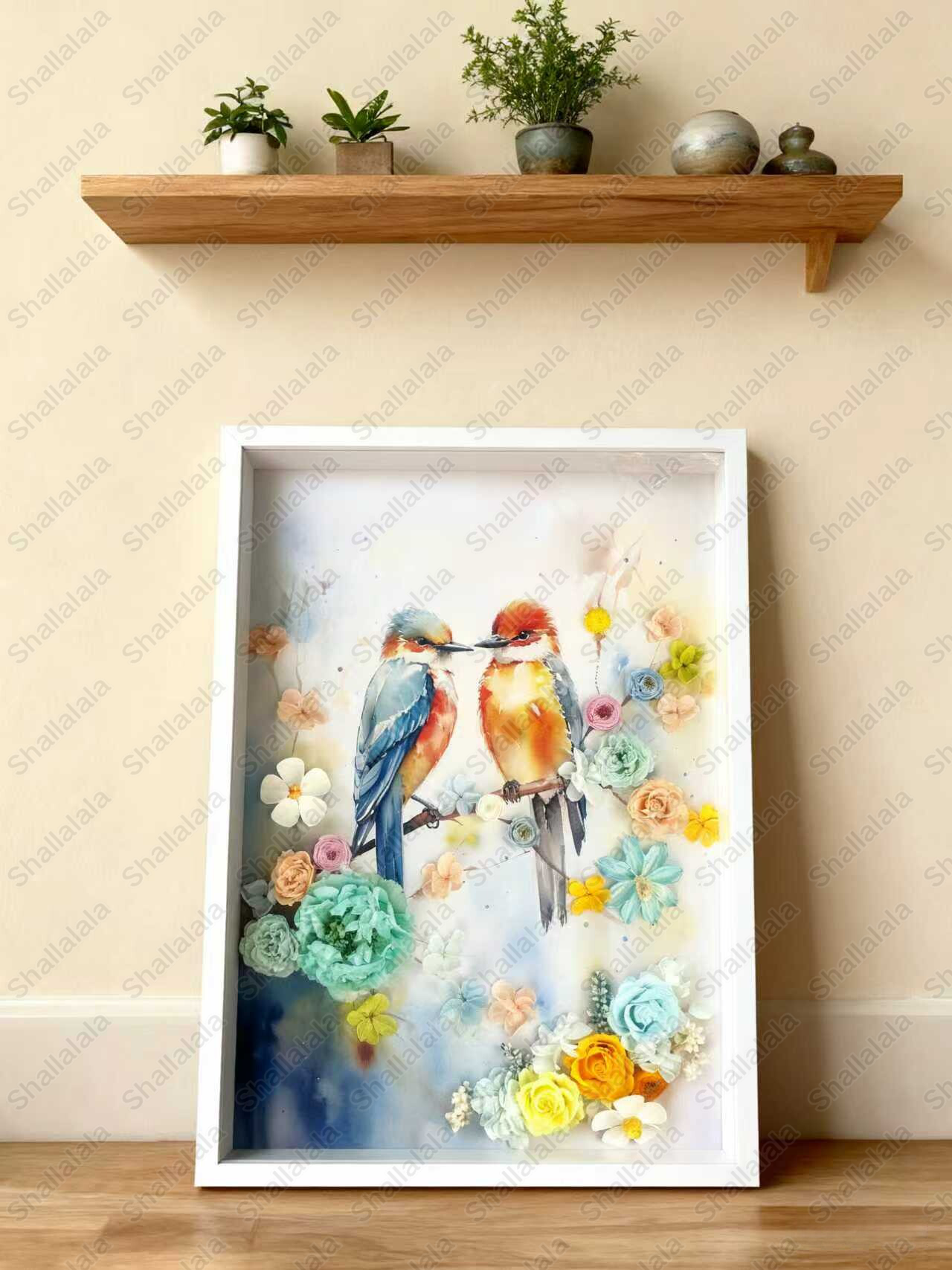 Birds and Love - Preserved Flowers Wall Art