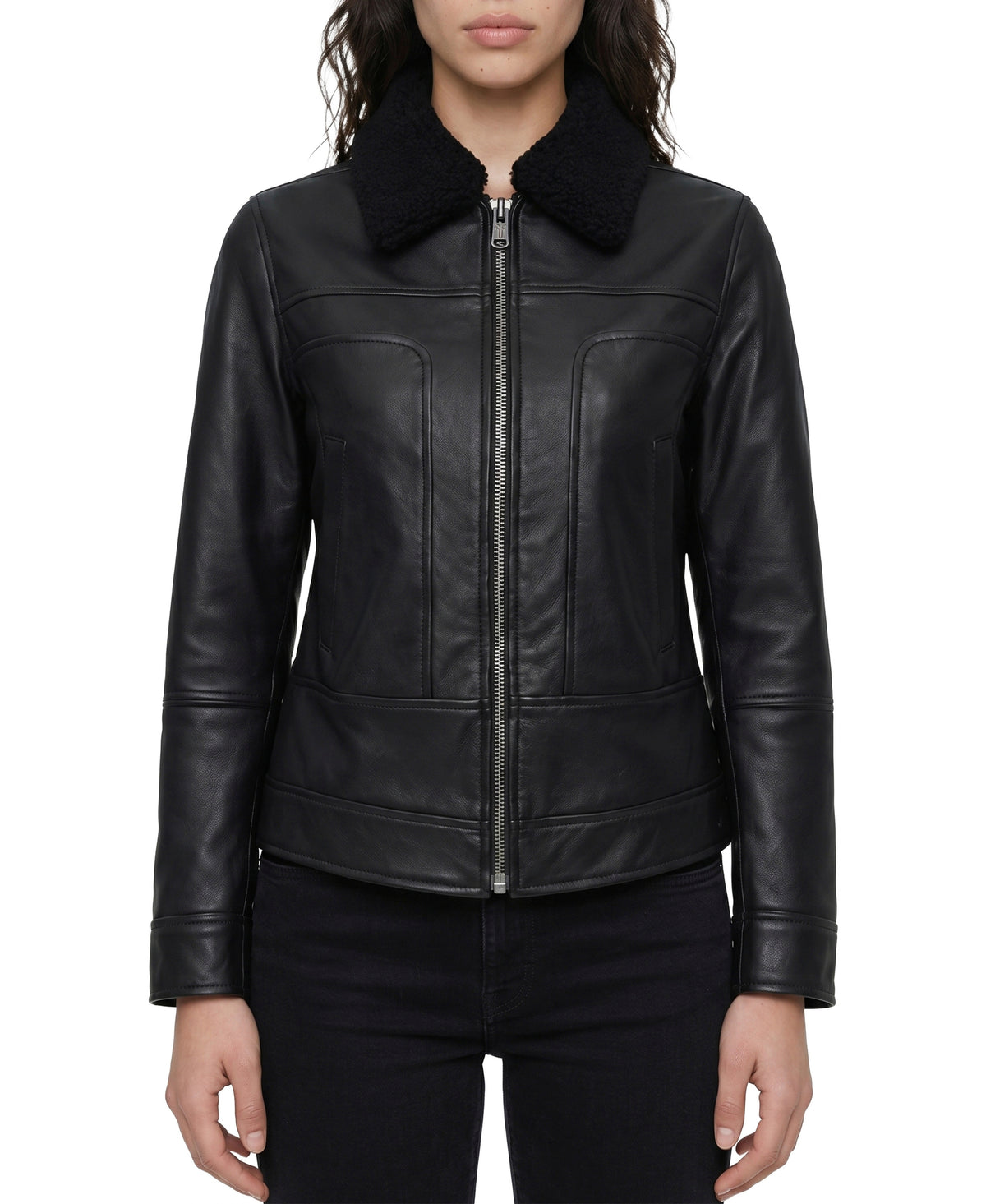 ORO Frye women's Shearling-Collar Lambskin Jacket FRDO269