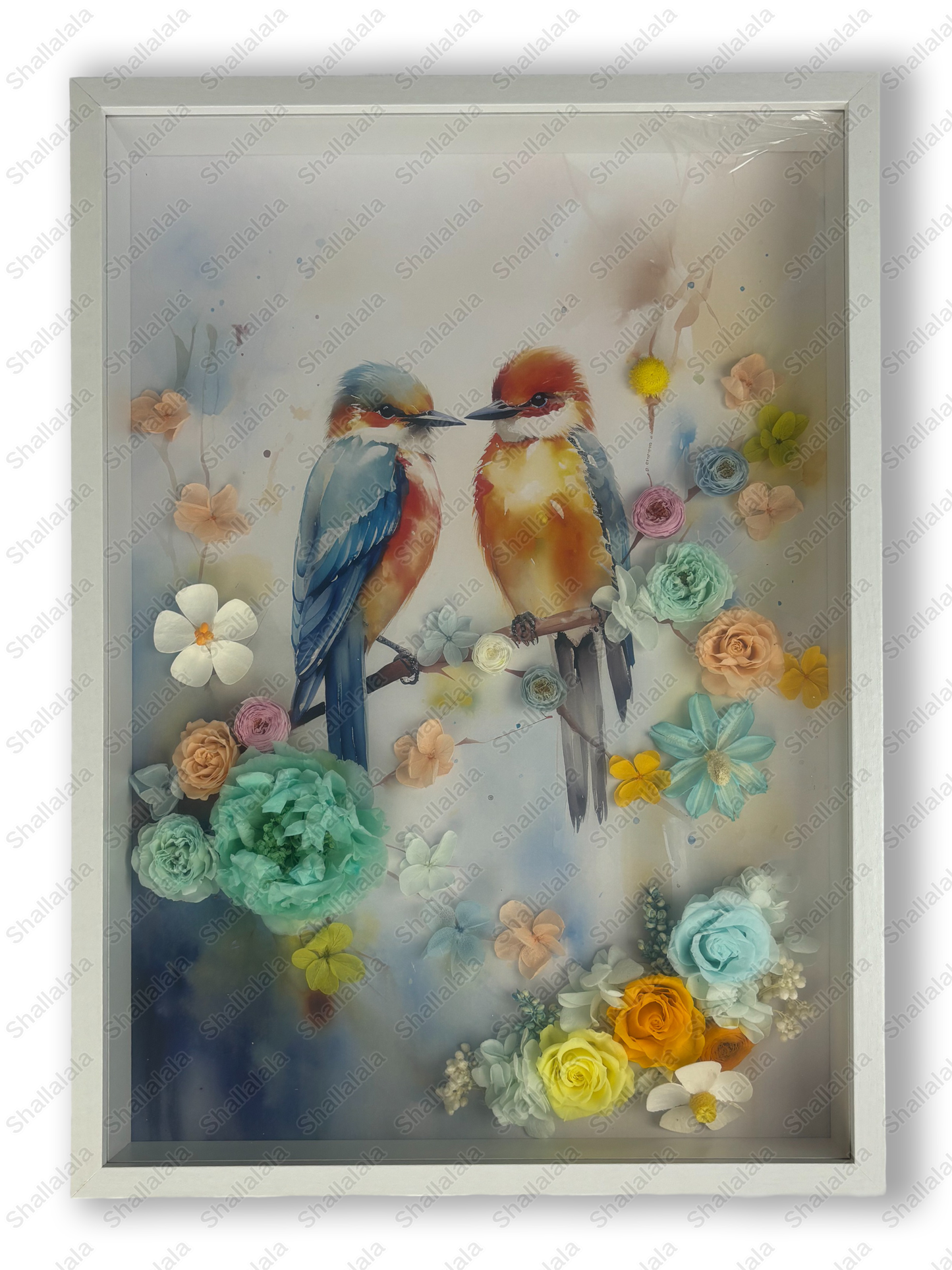 Birds and Love - Preserved Flowers Wall Art