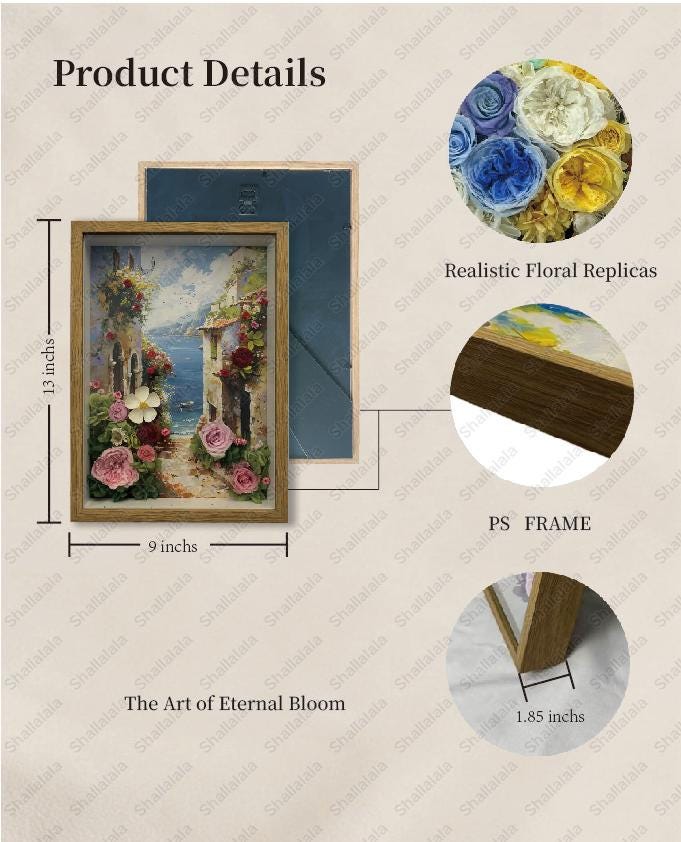 Alley to Paradise - Preserved Flowers, Handmade with real flowers and original oil painting