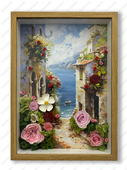 Alley to Paradise - Preserved Flowers, Handmade with real flowers and original oil painting