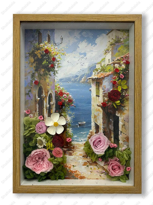 Alley to Paradise - Preserved Flowers, Handmade with real flowers and original oil painting