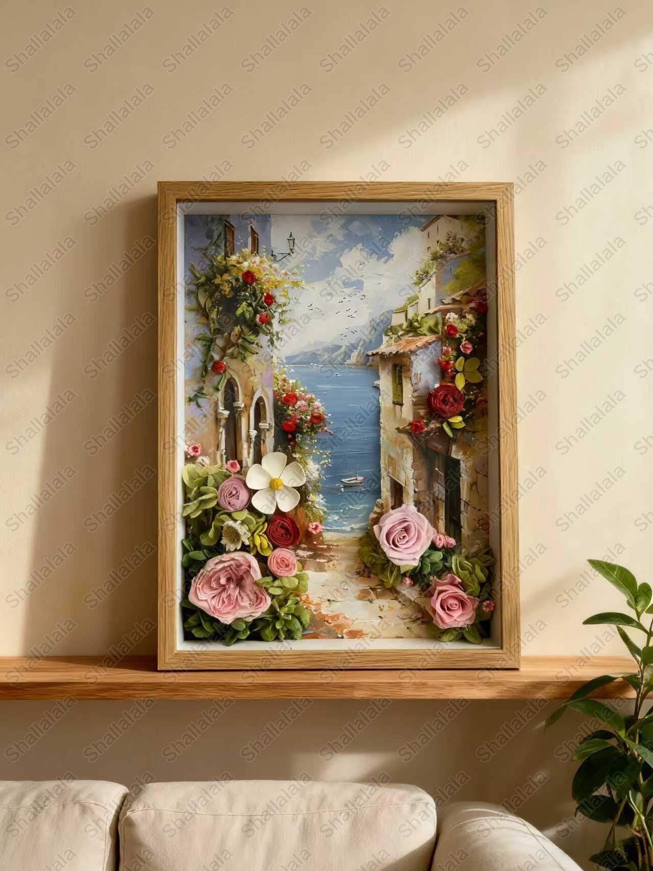 Alley to Paradise - Preserved Flowers, Handmade with real flowers and original oil painting