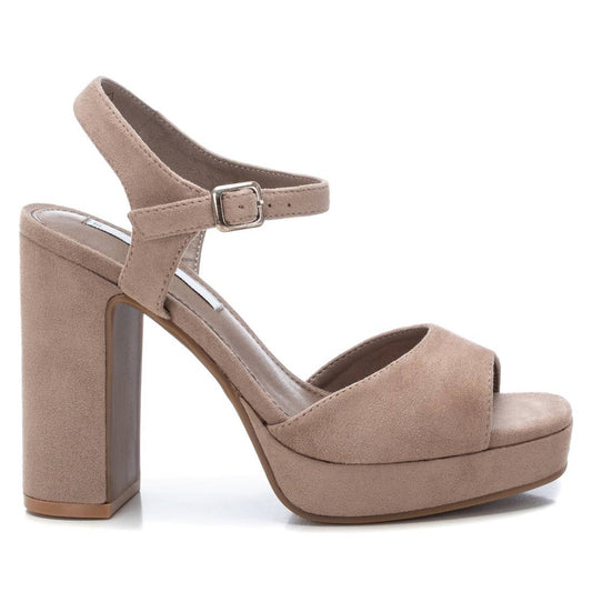 Women's Heel Suede Sandals By XTI, 4529101 Beige