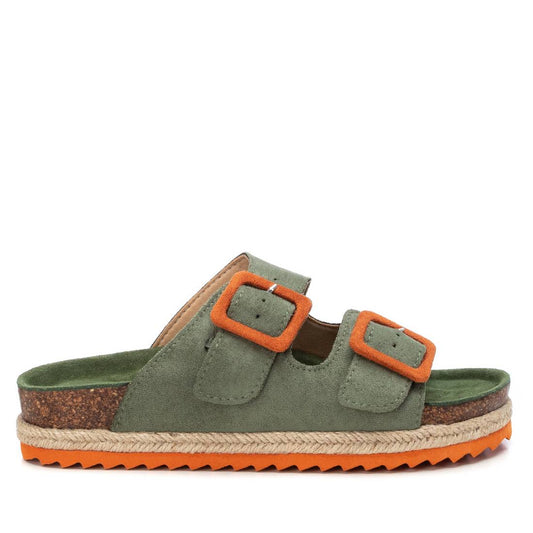 Women's Suede Flat Sandals By XTI_79180_Open Green